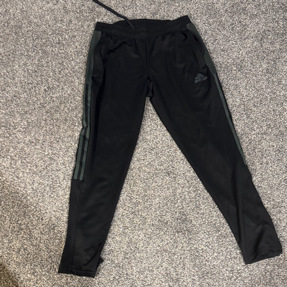 Adidas Men's Black Joggers with Dark Gray Stripes